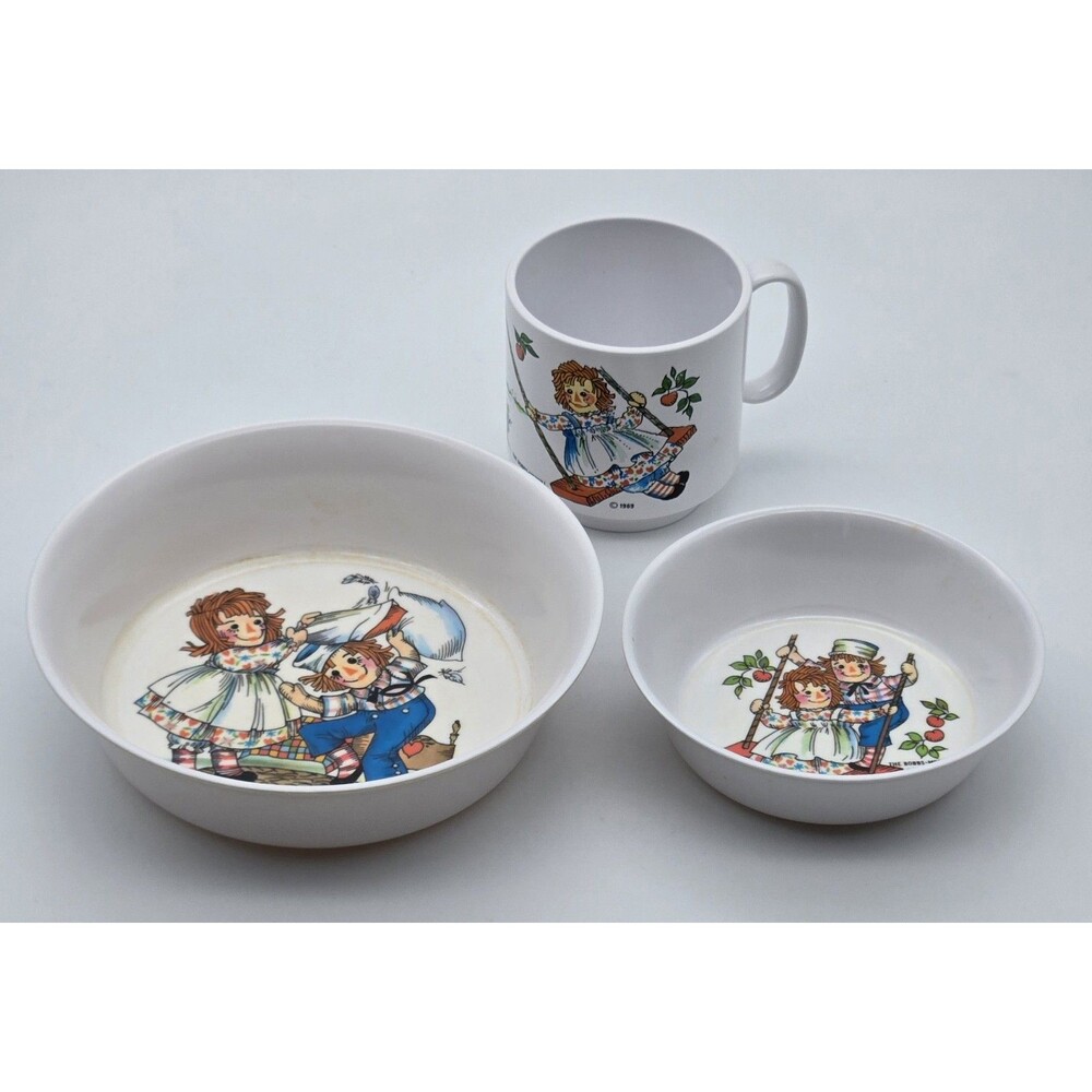 Vintage Raggedy Ann Andy Childs Dish Set 1 Cup‎ 2 Bowls 1969 Oneida